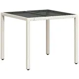 vidaXL Gartentisch mit Glasplatte Weiß 90x90x75 cm Poly Rattan