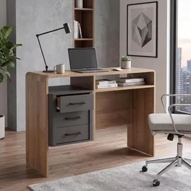 MCW Schreibtisch MCW-P43, Bürotisch Computertisch, 3 Schubladen MDF 75x100x40cm ~ Rivera-Eiche-Optik, dunkelgrau