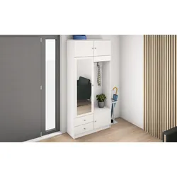 Garderobenschrank BORCHARDT MÖBEL, weiß (weiß glänzend), B:95cm H:202cm T:36cm, Spanplatte, Schränke, viel Stauraum, Kleiderstange, Spiegel