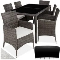 tectake Sitzgruppe Rattan Sitzgruppe, (Set, 7-tlg), für 6 Personen grau 60,00 cm x 60,00 x 83,00 cm x 55,00 cm