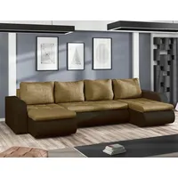 Easy4You Brooklyn Braun + Kunstleder Ecksofa U-Form 315 cm mit Schlaffunktion und Stauraum - Schlafsofa mit Bettkasten - Moderne Wohnzimmermöbel ... - Braun