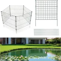 Izrielar Gartenzaun Teichzaun, 22 Stück Set Teichzaun, Freigehege, Steckzaun Metall Gitterzaun - 10 Zaunelemente 12 Befestigungsstäbe (Gerade)