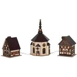 LED-Stadt, Fachwerkhäuser mit Kirche, warmweiße LEDs