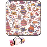 DOTBUY-SHOP Picknickdecke Wasserdicht, Campingdecke Stranddecke Wärmeisoliert Maschinenwaschbar Faltbar Picknickmatte, für Outdoor Strand Campen Wandern Ausflüge (Nachmittagstee,150x150cm)