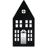 Spetebo Metall Kerzenhalter Haus Silhouette grau - 28 x 12 cm - Schattenbild Windlicht mit Glaseinsatz - Weihnachtsdorf Skyline Tisch Deko Laterne für