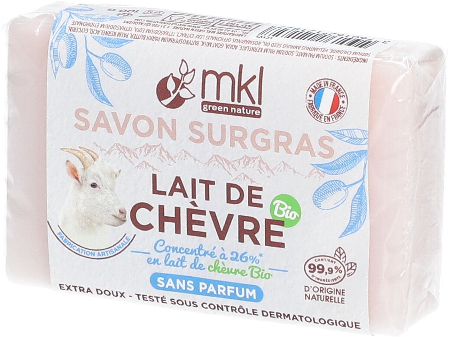 mkl SAVON AU LAIT DE CHÈVRE BIO - SANS PARFUM 100 g savon