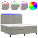 vidaXL Boxspringbett mit Matratze & LED Hellgrau 160x200 cm Samt