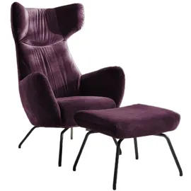 KAWOLA Ohrensessel LOTTE Velvet 79 x 117 x 70 cm Lila mit Hocker