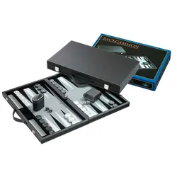 Philos-Spiele Backgammon grau, medium, Kunstleder 1731