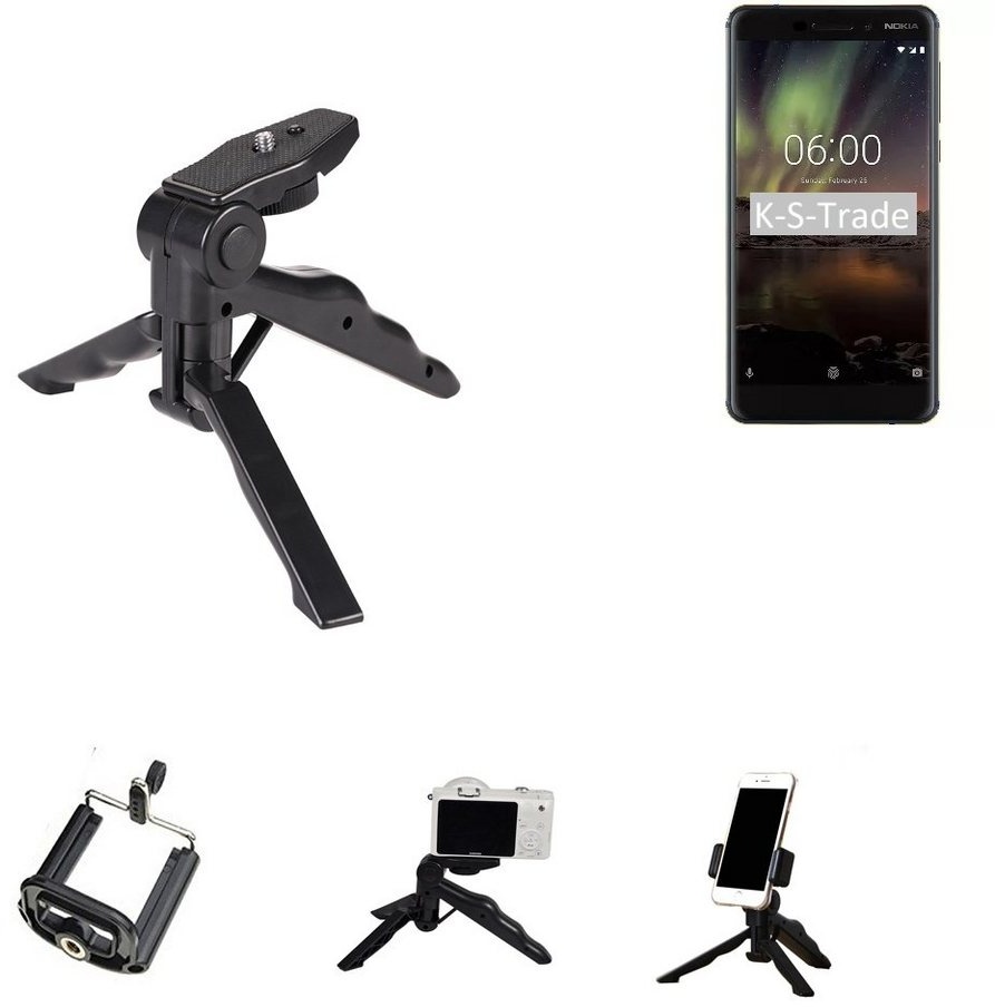 K-S-Trade für Nokia 6.1 Smartphone-Halterung, (Stativ Tisch-Ständer Dreibein Handy-Stativ Ständer Mini-Stativ) schwarz
