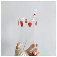 KAYLRE Glas 300ml 10z Hohe Borosilikat Nana Nette Erdbeerwassermilch Trinkgläser Cup mit Strohhalm Teekanne Glas (Size : 300ml with Straw)