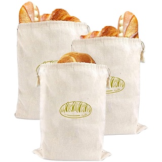 volumoon 3 Stück Brotbeutel, Brotbeutel aus Natürlichem Leinen, Hausgemachtes Brot mit Kordelzug, Tragbare Brotbeutel für Selbstge Backenes Brot, Frisch halten, Backwaren-Leckereien 40 x 30 cm