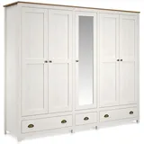 moebel-eins TRICO Kleiderschrank/Drehtürenschrank, Material Massivholz, Kiefer Weiss/eichefarbig, 5-türig