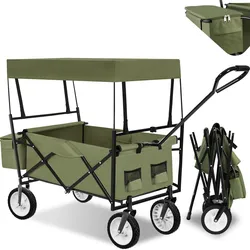 tectake® Bollerwagen, faltbar, mit Dach, große Hecktasche und 2 Netztaschen, inklusive Tragetasche