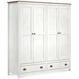 moebel-eins TRICO Kleiderschrank/Drehtürenschrank, Material Massivholz, Kiefer Weiss/eichefarbig, 4-türig