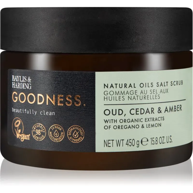 Baylis & Harding Goodness Oud, Cedar & Amber Salz-Peeling für den Körper 450 g