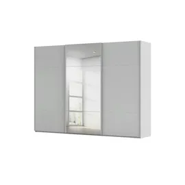 meinSchrank Schwebetürenschrank Regina 301 x 223 x 68 cm Weiß/Beige/Grau/Schwarz
