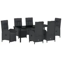 VidaXL 7-teiliges Garten-Esszimmer Set mit Kissen Schwarz Poly-Rattan