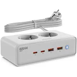VOOMY Steckdosenwürfel 4000W mit USB (65W), Mehrfachsteckdose, Steckdosenleiste Überspannungsschutz, Mit 4 USB (2 Typ-C), 2m Verlängerungskabel, Steckerleiste mit Schalter, Für Laptop, Handy, Tablet