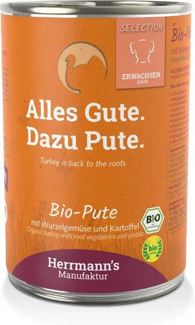 HERRMANN'S MANUFAKTUR Bio-Katzenfutter für ausgewachsene Katzen mit Pute 400 g