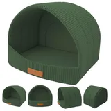 Leanbe Gemütliche Hundehöhle aus Cord, Personalisierbare Katzenhöhle mit Namensgravur, Beige, Gewölbte Form, Weicher Schlafplatz für Haustiere (Grün, R1: 41 x 33 x 28 cm)