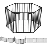 VOUNOT Kaminschutzgitter Freistehend mit Tür, 375cm inkl. 6 Elementen, Schwarz