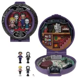 Polly Pocket Sammler Spielset, Die Addams Family Schatulle mit 4 Sondereditions-Figuren und 10 Zubehörteilen, HXW25