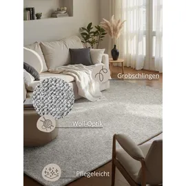 HANSE HOME BT Carpet Wolly Teppich – Wohnzimmerteppich Flachgewebe Kurzflor Woll-Optik Wolle Skandi-Look Esszimmer, Wohnzimmer, Kinderzimmer, Schlafzimmer – Creme, 200x300cm