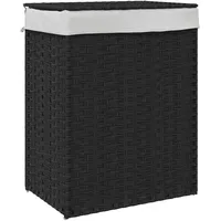 vidaXL Wäschekorb mit Deckel Schwarz 46x33x60 cm Poly Rattan