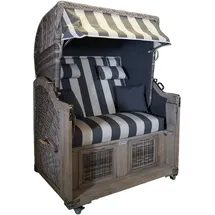 Strandkorb-King Strandkorb Old Teak, grau/cremeweiß Stoff,2 Sitzer,Vollliegemodell UVP 2367€