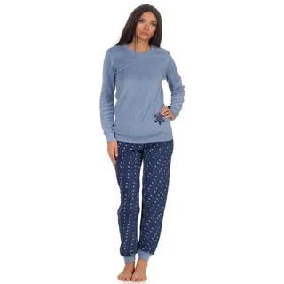 RELAX by Normann Pyjama Damen Frottee Schlafanzug mit Bündchen Eiskristall Motiv blau 48/50