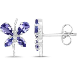 vira jewels Ohrstecker Vira Jewels Silber 925 rhodiniert Schmetterling-Motiv mit echtem Tansanit 1,16