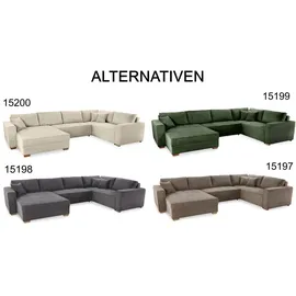 luma-home schönes für dein zuhause Wohnlandschaft U-Form 379/227/86 cm breit, Sofa Schlaffunktion Bettkasten, Wellenfedern, spiegelverkehrt montierbar, Cord Beige Grau / 15200