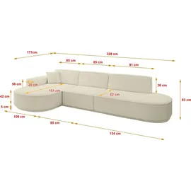 altdecor Ecksofa Ottomane Links MARI-L2-v3 - 328x171x83 cm Beige Bouclé