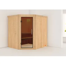 Karibu Sauna Siirin mit Eckeinstieg 68 mm-Ohne Ofen-ohne Dachkranz-Ganzglastür in Graphit-Optik