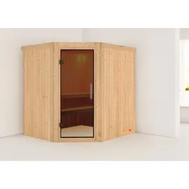 Karibu Sauna Siirin mit Eckeinstieg 68 mm-Ohne Ofen-ohne Dachkranz-Ganzglastür in Graphit-Optik