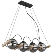GLOBO Pendellampe 4-flg. 75 cm Rauchglas Metall schwarz Holz braun