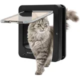 Elektronische Katzentür mit Fernbedienung, 2 RFID-Chip Sensorhalsbändern– Intelligente Haustiertür für Katzen/Kleine Hunde (bis 11 kg) – 4 Modi, Wetterfest, Einfache Montage (Schwarz) 26,3x2x29,79cm