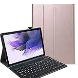YHFZR Tastatur Hülle für Samsung Galaxy Tab S7 FE, [AZERTY] Ultradünn Flip Entfernbar Drahtloser Keyboardständer Ledertasche für Samsung Galaxy Tab S7 FE T730/T736B 12.4", Roségold
