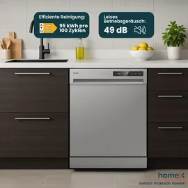 Homex DWFS601449E-S Geschirrspüler (freistehend, 598 mm, Silber)