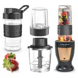 3 in 1 Mixer 3-in-1 Smoothie-Maker, Zerkleinerer und Mahlwerk 300W 2 Klingen reichhaltiges Zubehör, Kupferfarben, 2 Flaschen 570ml 400ml - Schwarz