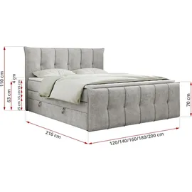 MKS King Boxspringbett 180 x 200 cm H4 Hellgrau