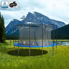 Kinetic Sports Salto Plus 430 cm  inkl. Sicherheitsnetz, Regenplane und Leiter Blau
