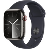 Apple Watch Series 9 GPS + Cellular 41 mm Edelstahlgehäuse graphit, Sportarmband mitternacht M/L