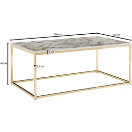 KADIMA DESIGN Couchtisch in Marmor-Optik mit Metallbeine, rechteckig, 100x60x40 cm - Serie MARBRIX