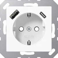 Jung Schuko-Steckdose mit USB-Ladegerät Alpinweiß