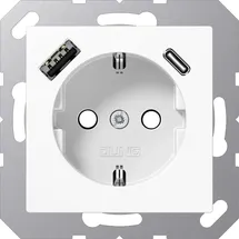 Jung Schuko-Steckdose mit USB-Ladegerät Alpinweiß