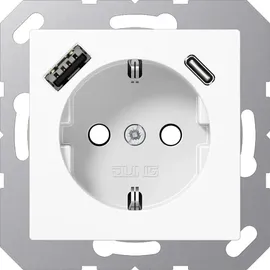 Jung Schuko-Steckdose mit USB-Ladegerät Alpinweiß