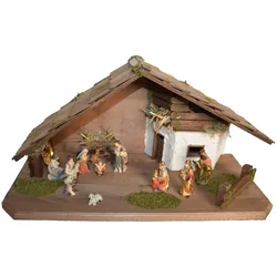 Krippe ALFRED KOLBE "Krippenstall", braun, B:55cm H:28cm T:25cm, Holz, Weihnachtskrippen, für 9 cm Figuren