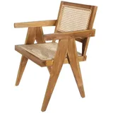 Casa Moro Rattanstuhl Holz Sessel NICO mit Rattan Auflage Armlehnen Retrostuhl (Armlehnstuhl breit & stabil für Garten Terrasse Küche Lounge Esszimmer), Kunsthandwerk, Jedes Stück ein Unikat beige